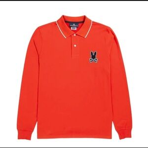PSYCHO BUNNY KIDS LONG SLEEVE POLO RED SIZE L